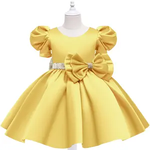 विंटेज बच्चों लड़कियों बच्चों में स्पेनिश पीले कपड़े विशेष अवसर सरसों पीला बेबी लड़की भाग पोशाक फ्रॉक