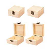 4PCS प्राकृतिक लकड़ी भंडारण बॉक्स मामले अधूरा लकड़ी मिनी बॉक्स