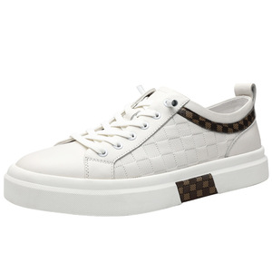 Chaussures décontractées en cuir blanc pour hommes, talon bas, semelle en caoutchouc antidérapante, chaussures bateau pour usage quotidien - Product Image 5