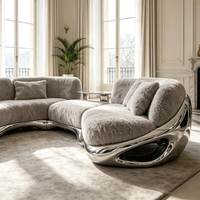 Canapé modulaire artistique en tissu Teddy avec base en FRP, design courbé, pour villa et hall d'hôtel