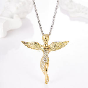 Hip Hop <b>Angel</b> <b>Goddess</b> Iced Out Cubic Zirconia Waterproof Tarnish Free Stainless Steel Fashion Jewelry Pendant Necklace Wholesale - Product Image 3