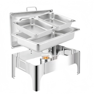 Plats de service de luxe 9L dorés, réchauds à buffet divisés, ensemble de service de buffet pour mariage, en acier inoxydable, pour hôtels - Product Image 5