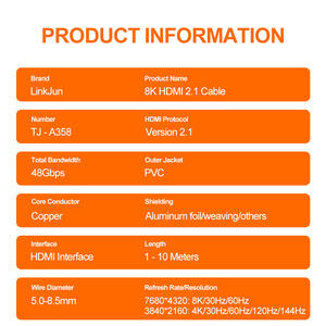 Factory Certified New Product 4K 8K A358 <strong>HDMI</strong> 2.1 Cable Gold Plated 1m 2m 3m 5m 8K 60hz 3d 48gbps Nylon - Product Image 3