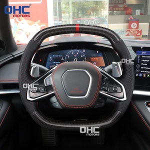 Volant en fibre de carbone véritable pour Chevrolet <span class=keywords><strong>Corvette</strong></span> C8 Z06 Z51 2020-2026, rayures rouges, non chauffant, expédié depuis l'entrepôt américain - Product Image 2
