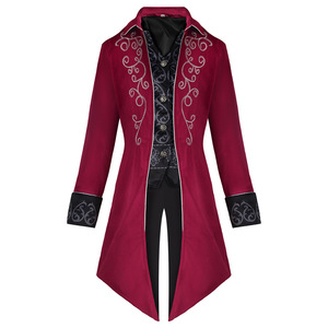Abrigo de satén estilo cola de golondrina para hombre, disfraz de cosplay estilo punk medieval, chaqueta larga con solapa con muescas, negro, azul, rojo - Product Image 3