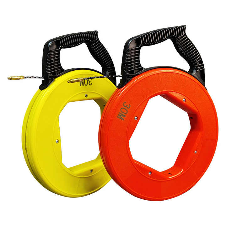 electrical fish tape reel islewire 240 ft Tape, 1/8-Inch Steel Wire Puller with Formed Hook, Easy-to-Use Cable Puller Tool with Ergonomic Handle & Durable Housing for Walls and Electrical Conduit Premium Wire Material JOIKIT 2 Pack 200 Ft