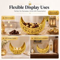 Plateau décoratif en métal doré de luxe en forme de croissant de lune pour la décoration de table de l'Aïd, cadeau islamique