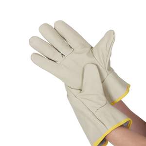 Guantes de soldadura de cuero vacuno de color claro, gruesos y con aislamiento térmico para la industria de la soldadura y conductores. - Product Image 1