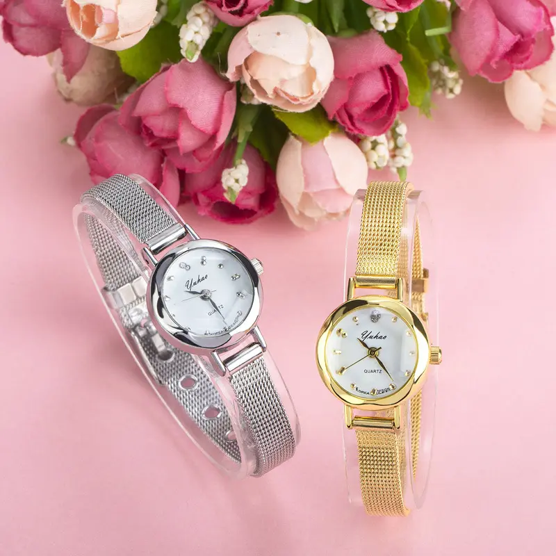 Pulsera de malla de lujo para mujer, reloj de pulsera de acero inoxidable, relojes de pulsera de hora, venta al por mayor