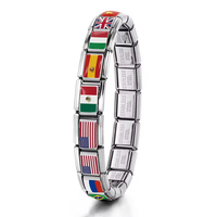 Bracelet élastique américain en acier inoxydable plaqué or Drapeaux du monde Charms italiens Charms Rectangle Flag Charms for Jewelry Making