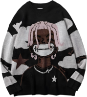 OEM à manches longues Anime rappeur pull en tricot Harajuku Hip Hop Vintage Streetwear Mohair motif imprimé hiver col rond Vintage