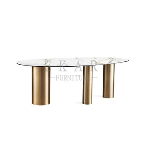 顶级意大利设计豪华家具esstisch marmor北欧不锈钢金色大理石顶部椭圆形餐桌