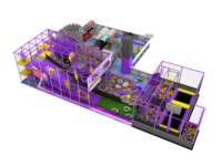 Parc de jeux intérieur commercial à thème violet magique avec zone de trampolines, aire de jeux de rôle, magasin, piscine à balles océaniques et aire de jeux souple pour enfants