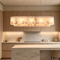 Lámpara de Araña de Lujo de Mármol Natural Español y Cobre, Estilo Postmoderno Minimalista, Elegante, para Techo Alto, Ideal para Hotel y Sala de Estar