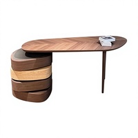 Bureau de direction moderne minimaliste de style italien en noyer, avec tiroirs rotatifs vintage, idéal pour l'étude et le travail.