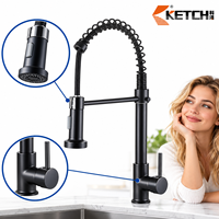 Robinet de cuisine extractible avec douchette à ressort apparente, monocommande, en acier inoxydable chromé
