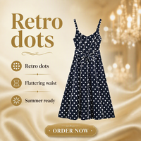 Robe midi à bretelles à pois pour femme, style vintage, décontractée, écologique, polyvalente, été/printemps/automne, avec ceinture 7325122