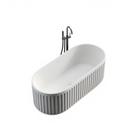 Baignoire autoportante en pierre artificielle, finition mate, design rainuré, baignoire ovale de luxe pour la maison, l'hôtel, la villa, la salle de bain