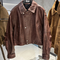 Veste courte en cuir véritable pour femme, style streetwear, automne