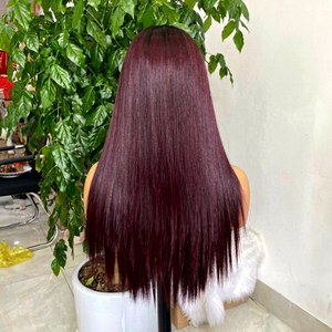 Peluca de cabello humano liso de hueso de color rojo burdeos Super doble dibujado 5 Kim K Closureg nudos blanqueados cabello crudo vietnamita - Product Image 1