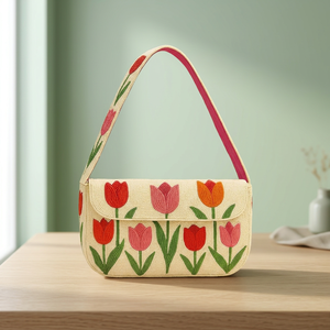 Sac fourre-tout en toile brodée de fleurs fait main avec bandoulière, pour un usage quotidien décontracté - Product Image 2