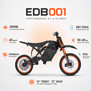 มอเตอร์ไซค์วิบากไฟฟ้า 2027 GT2000 3000W รุ่น E-Moto Motocross Off-Road EMTB ยางอ้วน กันน้ำ IP54 แบตเตอรี่ 48V โครงเหล็ก สำหรับผู้ใหญ่ - Product Image 4