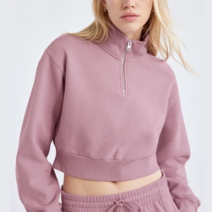 Completo sportivo da donna <span class=keywords><strong>felpa</strong></span> con Logo personalizzato da donna Cozy Fleece Cropped 1/4 Zip Short <span class=keywords><strong>Set</strong></span> donna donna 2 pezzi outfit - Product Image 4