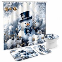 Ensemble de salle de bain moderne en polyester imperméable imprimé bonhomme de neige, comprenant un rideau de douche, 12 crochets, un couvercle de toilette et des tapis de bain, vente en gros OEM
