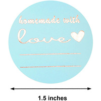 Autocollants ronds roses « Fait maison avec amour » avec dorure à chaud pour emballages, étiquettes pour petites entreprises, boulangeries, cadeaux, rouleau d'autocollants de scellage
