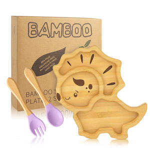 Suministros para la Alimentación Complementaria del Bebé, Plato de Bambú con Succión en Forma de Cangrejo y Juego de Utensilios para el Entrenamiento de Niños Pequeños - Product Image 3