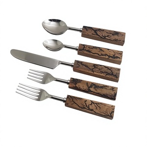 Party Resin & Wood Handle Stainless Steel Silver Plated 5-Piece Flatware Cutlery Set - Product Image 3
