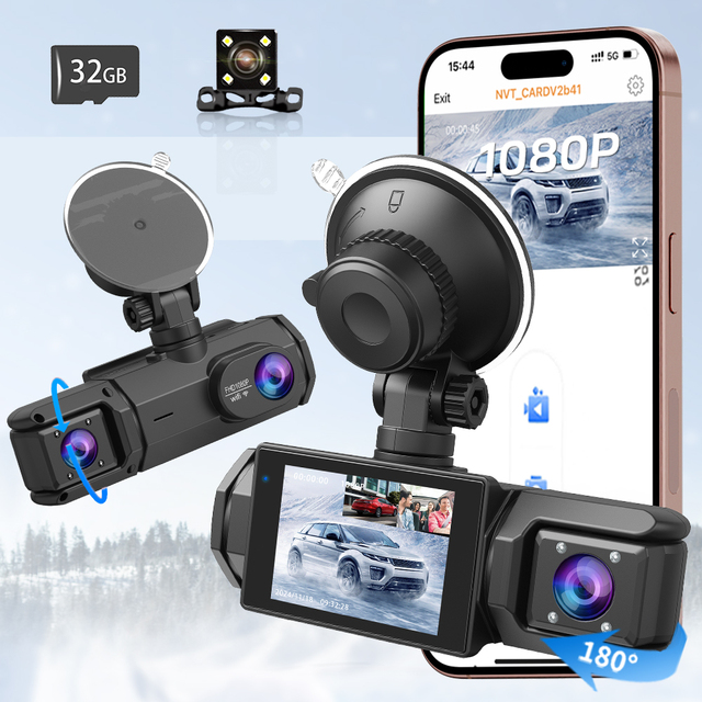 High Quality Hd 1080P 3 Lens Camera Dashcam Wifi Car Dvr Front and Rear Dash Cam Black Box DVR for Car