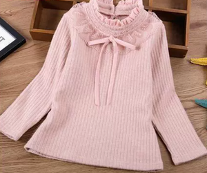 Leggings con Forro Polar para Niñas, Top de Otoño e Invierno, Camiseta de Manga Larga de Punto Grueso con Cuello de Encaje para Niños - Product Image 3