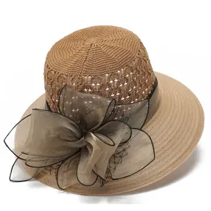 여자 공식 파티 교회 모자 꽃 장식 중공 버킷 모자