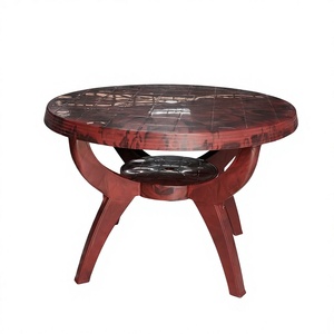 Table de jardin ronde en résine, table de patio, table de salle à manger ronde aspect marbre pour cour - Product Image 1