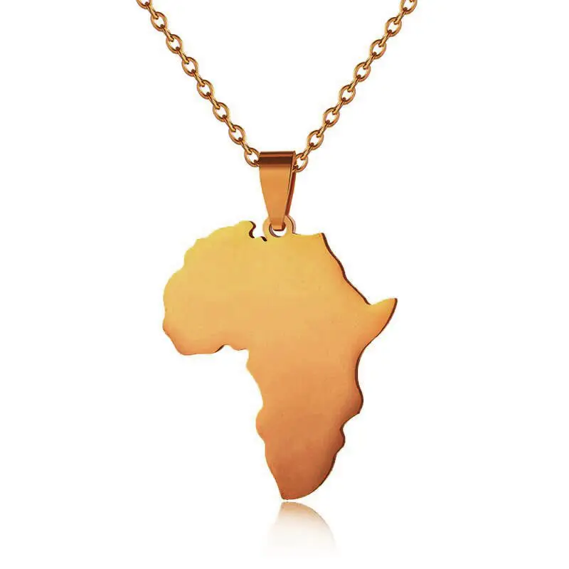 Collier pendentif carte de pays en acier inoxydable plaqué or 18K pour homme, bijoux avec drapeau africain