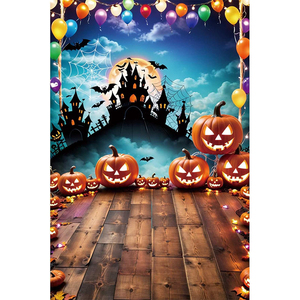 Decoración <span class=keywords><strong>de</strong></span> Fiesta <span class=keywords><strong>de</strong></span> <span class=keywords><strong>Halloween</strong></span> con Diseño <span class=keywords><strong>de</strong></span> Casa <span class=keywords><strong>de</strong></span> Brujas, Luna Llena y Campo <span class=keywords><strong>de</strong></span> Calabazas, Banner Personalizable para Fotografía - Product Image 2