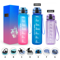 Bouteille d'eau sport en Tritan avec marqueur de temps motivant dégradé, plusieurs capacités 21oz/32oz, sans BPA, compatible lave-vaisselle, personnalisable