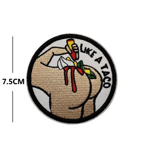 Écusson rond brodé drôle avec motif 'LIKE a TACO', en tissu de qualité 'ASS With Taco', à coudre sur sacs, chapeaux, polos, vestes - Product Image 1
