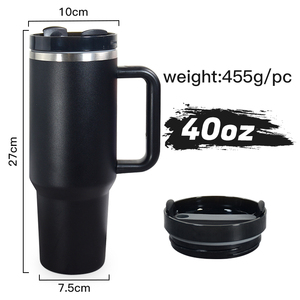 US Warehouse 40 oz Stainless Steel <b>Double</b> <b>Wall</b> Vacuum Insulated Tumbler Handle Lid Customizable Pattern Sublimation Blanks - Product Image 2