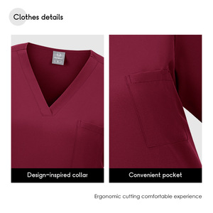 Unisex Scrub Set Short Sleeve V Neck Top Pants Moisture Wicking Knitted Stretchy Dental Clinic Uniform - Product Image 3