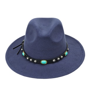 MSMC Cowboy <b>Hat</b> 100% <b>Wool</b> Black With Turquoise Stones And Metal Studs Ethnic Style For <b>Men</b> Casual Wear - Product Image 4