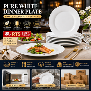 Assiettes plates en céramique et porcelaine modernes, écologiques, personnalisables, en gros, à prix abordable, de 10,5 pouces, blanc pur, OEM - Product Image 1