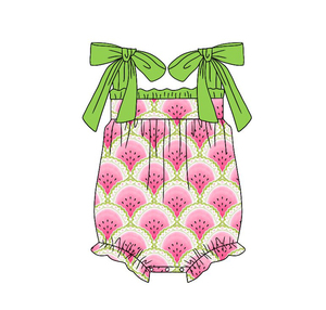 Précommande MOQ 5 Ensemble Bébé Fille Pastèque Robe Barboteuse Vêtements d'Été en Gros Spandex/Coton Biologique Doux Mode Vacances - Product Image 3