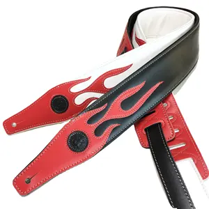 لهب أحمر رائع حزام الغيتار الكهربائي قابل للتعديل الجلود الشعبية حزام الكتف