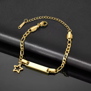 Custom Engraved 18k <strong>Gold</strong> Plated Stainless Steel <strong>Bracelet</strong> for <strong>Kids</strong> Unisex Trendy Cuban Chain <strong>Bracelet</strong> <strong>Gold</strong> Bar <strong>Bracelet</strong> for <strong>Kids</strong> - Product Image 2