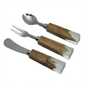 Nouveau ensemble de couverts en acier inoxydable brun blanc résine manche en bois Style Unique couverts pour dîner Table de cuisine durable - Product Image 1