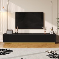 Meuble TV cannelé de luxe pour téléviseurs jusqu'à 85 pouces, console multimédia moderne avec 4 tiroirs, base dorée, salon, chambre