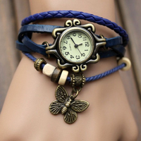 Montre-bracelet transfrontalière personnalisée pour le commerce extérieur, style rétro, mode, en cuir, à remontage manuel, avec bracelet et fermoir papillon