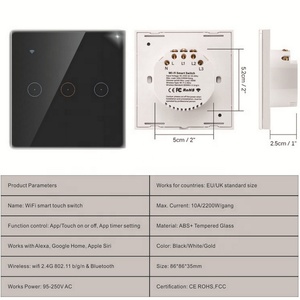 OEM <span class=keywords><strong>Wifi</strong></span> interruptor no neutral ewelink tuya Alexa Google hogar voz UE Reino Unido 1 2 <span class=keywords><strong>3</strong></span> banda táctil Alexa voz Dual 2 vías luz interruptor inteligente - Product Image 5